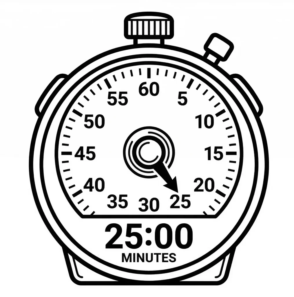 A black and white 25-minute timer face for The Narrowboat Doctor technical triage consultation